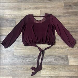 Express Blouse Sz L Crop Backless Sheer Trim Sash Bow Going Out Coquette NWT